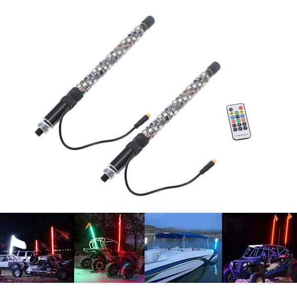 12-24V LED-pisk 1FT 20 Farger Vanntett IP67 Overbelastningsbeskyttelse Fjernkontroll Antenne Mast Pisk Lampe