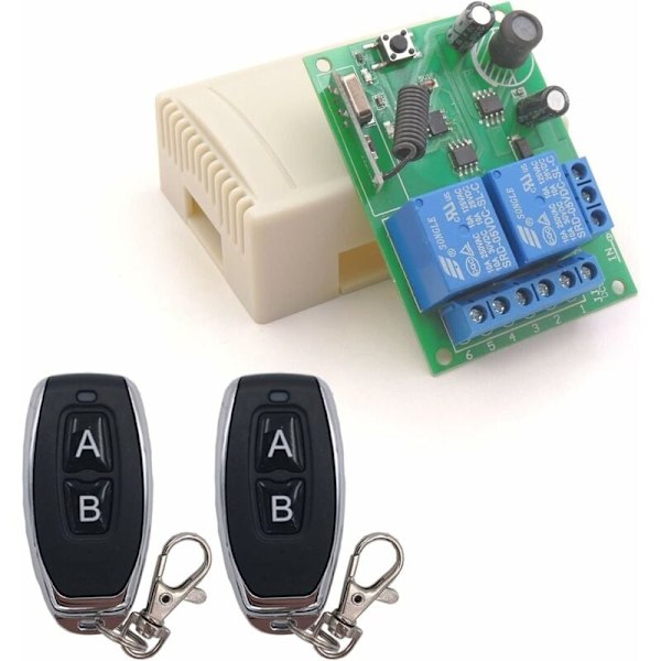 Säker fjärrstyrd strömbrytare DC 12V 24V 30V Trådlös 433Mhz RF 10A Relämottagare med 2 sändare, för motor, belysning, grind, DIY-styrenhet