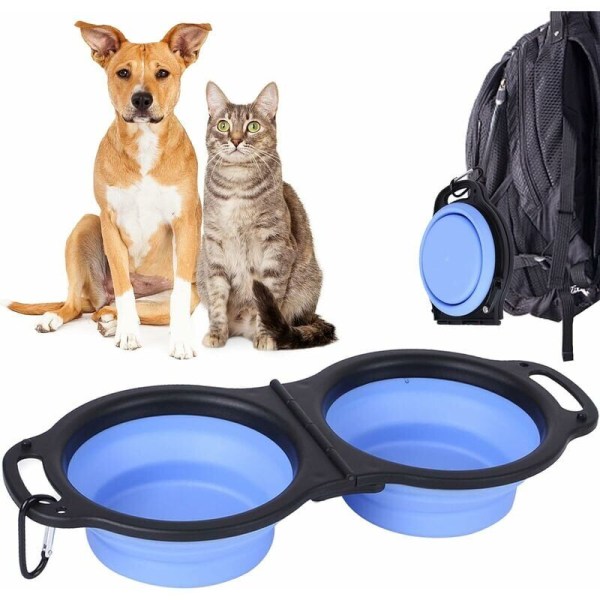 Collapsible Dog Bowl, Large Expandable Portable Travel Dog Water Bowl, Collapsible Dog Bowl with Handle and Carabiner, - Blue