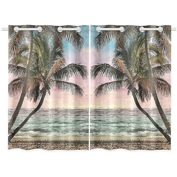 Tropiska kustfönsterköksgardin strandpalmer fönsterbehandlingspanelgardiner 65x90 cm set om 2