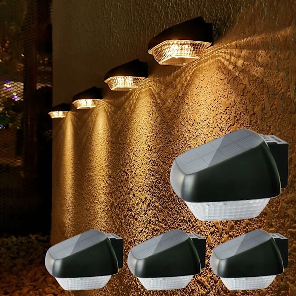 Lacasa 4-pakks solcelled LED-utelys, IP65 vanntett 30LM høy lysstyrke automatisk på/av solcellevegglys for hage, gjerde, varm hvit 270