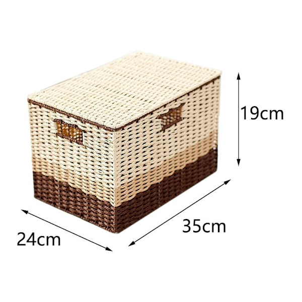 Græs Vævet Opbevaringskurv med låg Diverse Tøj Opbevaringskurv Hjem Køkken Organizer Bokse 35X24X19 Cm