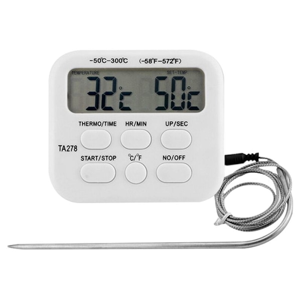 Køkken Grill Termometer med Stik, Kogetidstæller, LCD Digital Display, Ovn Kødtermometer