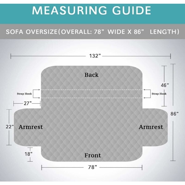 Soffaöverdrag Vändbart Soffaöverdrag för Extra Stor Soffa, Quiltat Överdrag med 5 cm Rem, Sitthöjd upp till 198 cm, Maskintvättbart