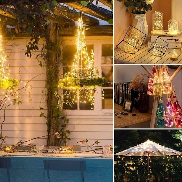 10m Solcellelys Utendørs 100 LED med 8 Lysmoduser, Vanntette Solcellelysstreng for Hage, Terrasse, Balkong, Hage, Hjem, Juletre