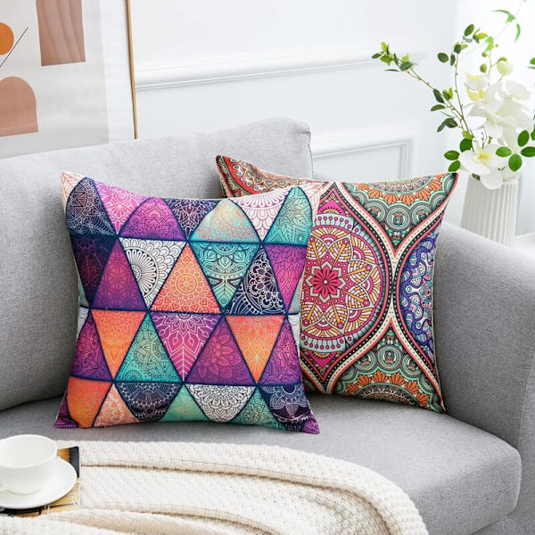 Pudebetræk 40x40cm Bohemian Mandala Blomster og Etnisk Stil Pudebetræk Bomuld Linned Dekorativt Firkant Pudebetræk til Sofa Hjem Stue Pil