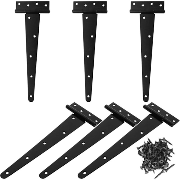 6 Pak Skurv T-Hængsler 12 Tommer Heavy Duty Sorte T-Hængsler til Lågedør, Hegn Hængsler, Skur Hængsler, Smedejernsdør Hængsler, Rustik Jern Hardware