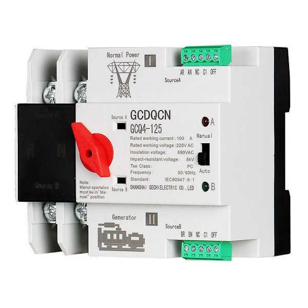 Dobbelt automatisk omskifter 2P100A skinnemonteret millisekund PC niveau isoleret ATS omskifter--