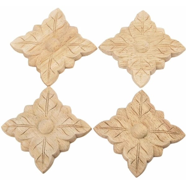 4Pcs Wood Rubber Square Onlay Applique European Style Unpainted Door