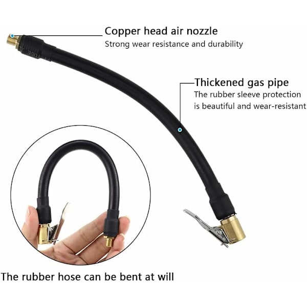 Dekkfyller slange 20cm Svart Fleksibel Luftfyller Dekk Luftslange med 2 Fyllerpumpe Slange Adapter for Å Pumpe Opp Bil Dekk