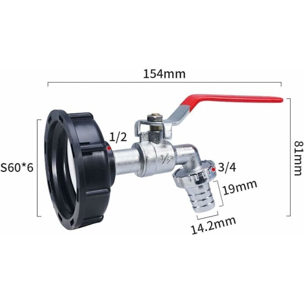 2 kpl IBC-säiliön sovittimia 1/2\" kierteellä, hana 1000L säiliölle, sadeveden keräyshana, hanaulostulo, venttiililiitäntä puutarhaletkulle