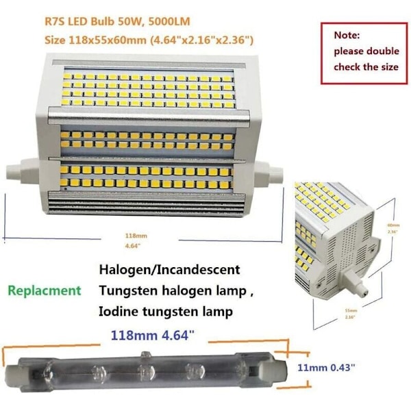 R7S LED Pære 50W Varmt Lys Dæmpbar 3000k Dobbelt Endet J118 J Type 118MM LED Floodlight 5000LM 500W Ækvivalent Halogen Gadelys 200 Grader Indo