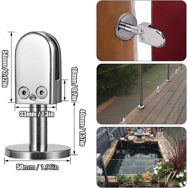 Glasklämma för trappor, 2 st glasklämma 6-8 mm, 304 rostfritt stål glasklämma, glasklämmor för balustrade, med nedre stödpelare, justerbar
