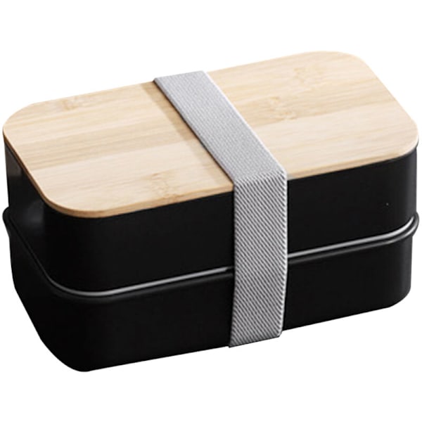 Japanese Style Bento Box 2 Tier Compartments for Kids Boys Girls and Adult Women Meal Prep Black