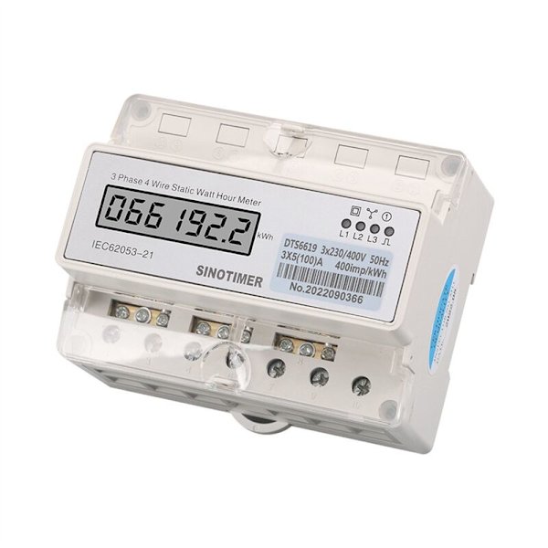 DIN-skena 3-fas 4-ledare Elmätare Digital Wattmätare Elförbrukning KWH 100A Watt Strömmätare
