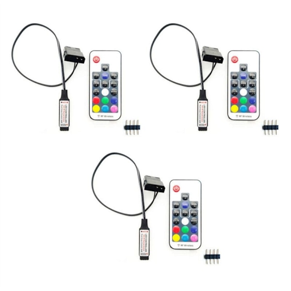 3X Datamaskin Vifte Lys Effekt Kontroller, 5V 3Pin/12V 4Pin RGB Utstyr Kontroll Vifte/Fjernkontroll med På/Av