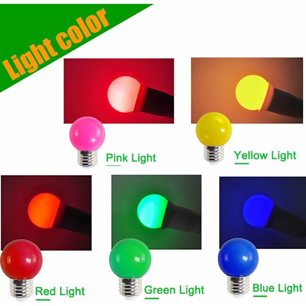 20 st 3W E27 färgade glödlampor, enfärgade LED-lampor, 100LM jullampa 220V fest små färgade bubblor, 180° LED-lampa (4 per färg)
