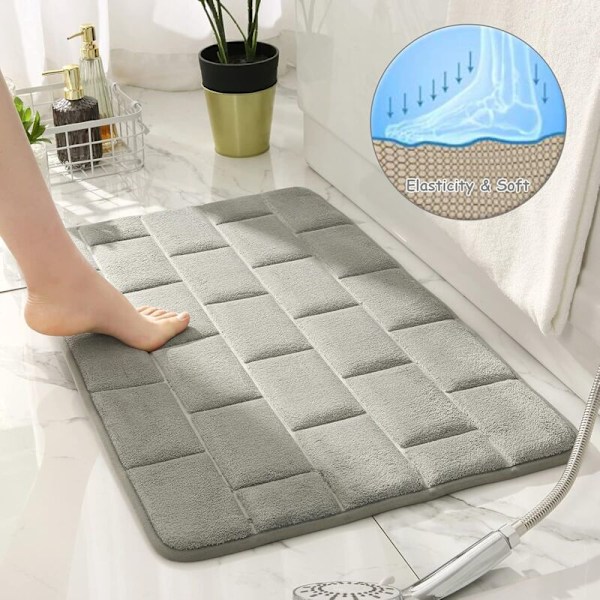 Skridsikker bademåtte i memory foam, absorberende bademåtte, vaskbar bademåtte 50x80cm grå