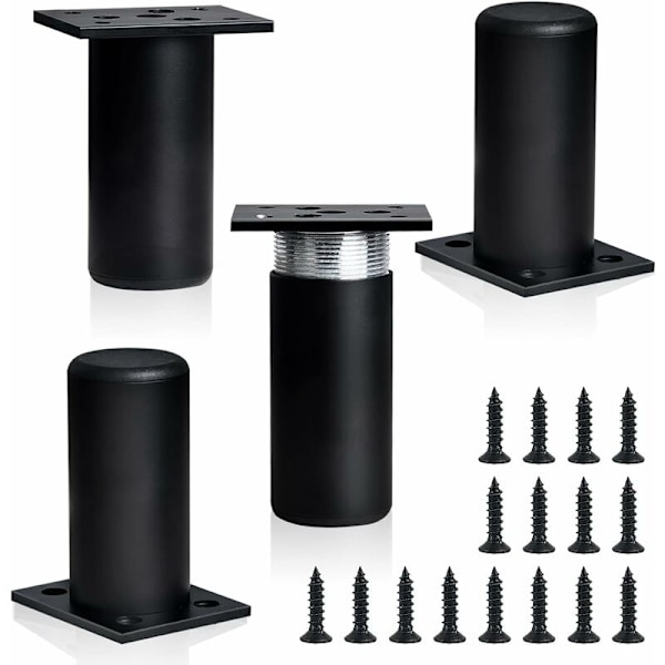 Møbelben, Rustfrit Stål Bordben, Justerbare Tykke Metalben til Køkkenbord, Stol, Sofa (8cm, Sort)