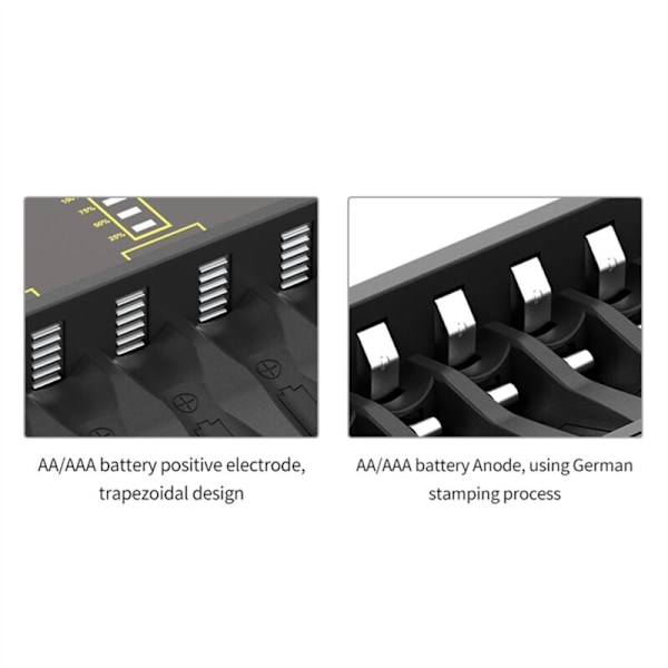 4X LCD-skärm Batteriladdare 8 Fack Smarta Laddare för AA/AAA NiCd NiMh AA AAA Uppladdningsbara Batterier