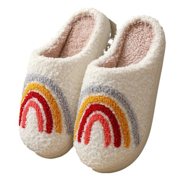 Regnbuetøfler Dame lodne retro bløde plys hjemmesko Fluffy Slip-On Komfortable indendørs udendørs hjemmesko 24,5 cm