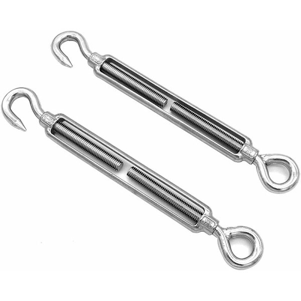 2-pak M12 Haken og Øye, C til O Strammeskruer, 304 Rustfritt Stål, Heavy Duty Wire Rope Spenningsutstyrsett, for Solseil, Teltskygge Installasjon