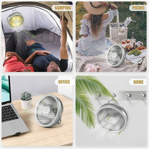 Mini Kannettava Ripustuspuhallin, 180° Kierto Työpöytäpuhallin LED-valoilla, Kätevä Magneettinen Kaukosäädin, 3 Hiljaista Nopeutta, USB-Latautuva Kotikäyttöön