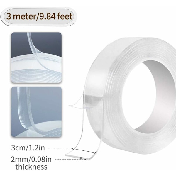 DENUOTOP Vaskbar Anti-Skli Adhesive Tape Dobbeltsidig Transparent Nano Adhesive Tape Gjenbrukbar Avtakbar Anti-Skli Multifunksjonell for Teppe Foto Fr