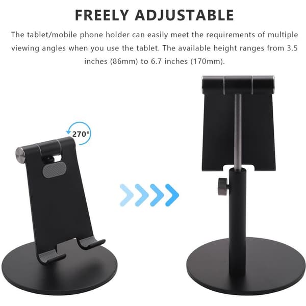Lazy Bracket, Retractable og Justerbar, Universal Multi-Angle Aluminium Bracket, Egnet til Smartphone/Tablet/-Sort