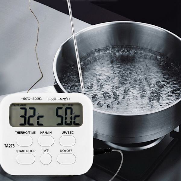 Køkken Grill Termometer med Stik, Kogetidstæller, LCD Digital Display, Ovn Kødtermometer
