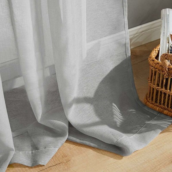 2 stk. grå voile gardin 140x183cm med semi-transparent øje i linned-effekt indendørs vinduesdekorationer til moderne stue soveværelse køkken B