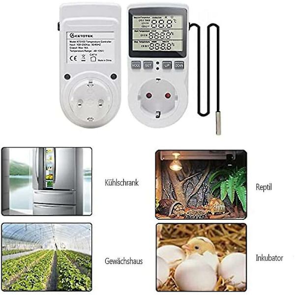 Ketotek 230 V temperaturregulator stikkontakt med sensor Digital termostat stikkontakt med timer stikkontakt Termostat tidsbryter for drivhus akvarium