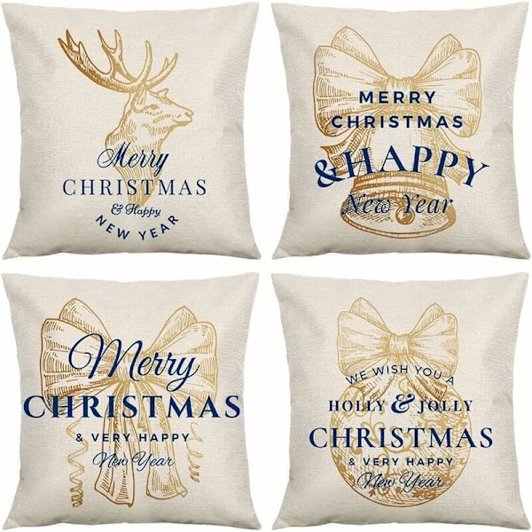 4PCS Juletema Putetrekk, Snøfnugg Putetrekk, Jule Putetrekk, Jule Putetrekk, Jule Putetrekk til Sofa