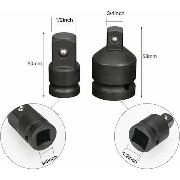 6 stk. Stiknøgleadapter Reducere til 1/4\", 3/8\", 1/2\", 3/4\" Stikomformer