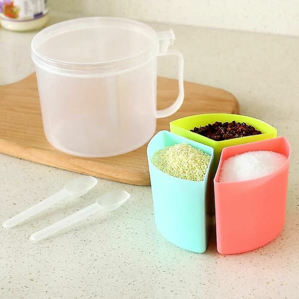 3 i 1 kryddbox, kryddburk med lock/kryddsked, lämplig för salt/socker