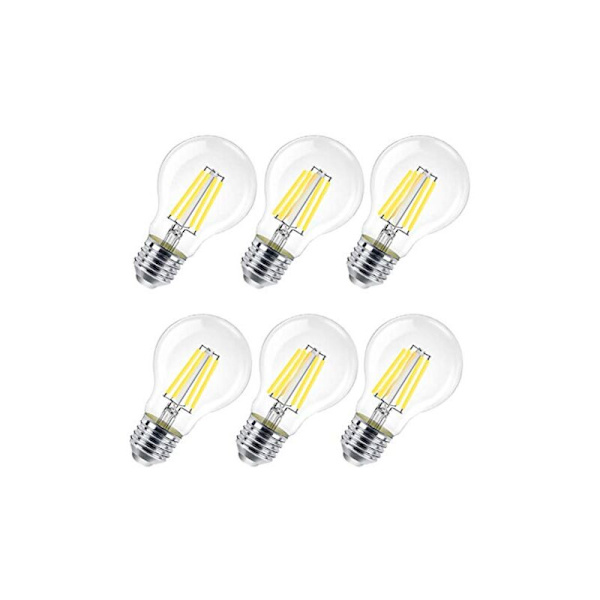 6-pak E27 LED-pære, 8W (svarer til 80W), A60, Klar, Ikke-dæmpbar, 6500K Kold Hvid Lys