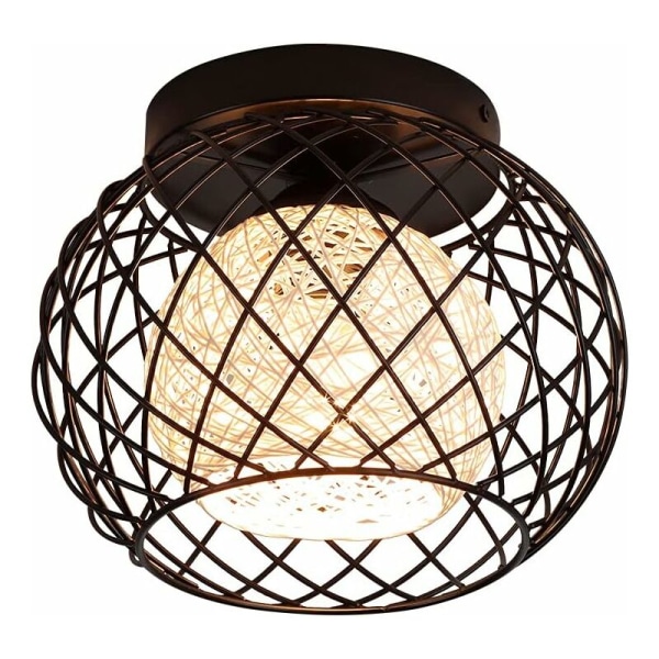 Modern industriell retro taklampa i metallbur svart järn, vintage taklampa kronljuspendel E27 för entré, veranda, korridor, Di