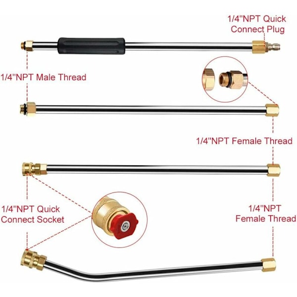 7 osaa/setti 4000 PSI painepesurin jatkoputkia, ruostumattomasta teräksestä valmistettuja tehokkaita painepesurin katon puhdistustyökaluja, teleskooppinen vaihtolanssari, ikkunanpesuri