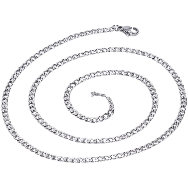 Smyckekedja för kvinnor, Halsband i rostfritt stål, Silver - bredd 3 mm - längd 55 cm