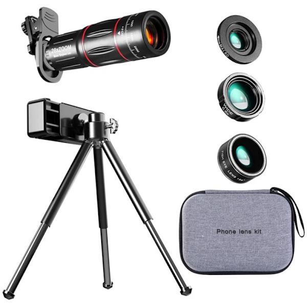28X HD Mobiltelefonkamera Linse Teleskop Zoom Makro Linse for Smarttelefon Fisheye Lente Para Celular