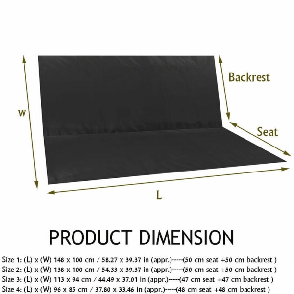 Vandtæt Swing Udskiftning Stol Betræk Udendørs Patio Bænk (Sort, 2 Sæde 113x94cm)