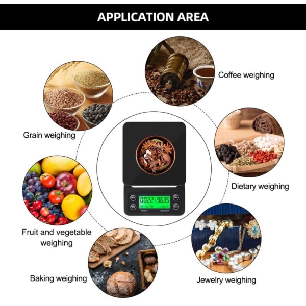 5 kg/0,1 g droppkaffeskala med timer, bärbar elektronisk digital köksvåg, LCD-elektronisk våg, USB-laddning