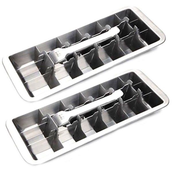 2X Is-Terningbakke med Håndtag, Rustfrit Stål Isform 2 1 og Knuser