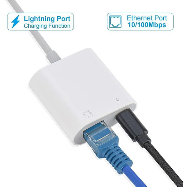 Lightning till RJ45 Ethernet-adapter med laddning för iPhone/iPad, Ethernet-telefonadapter, stödjer 10/100 Mbps höghastighet, systemkrav iOS 10.3.3