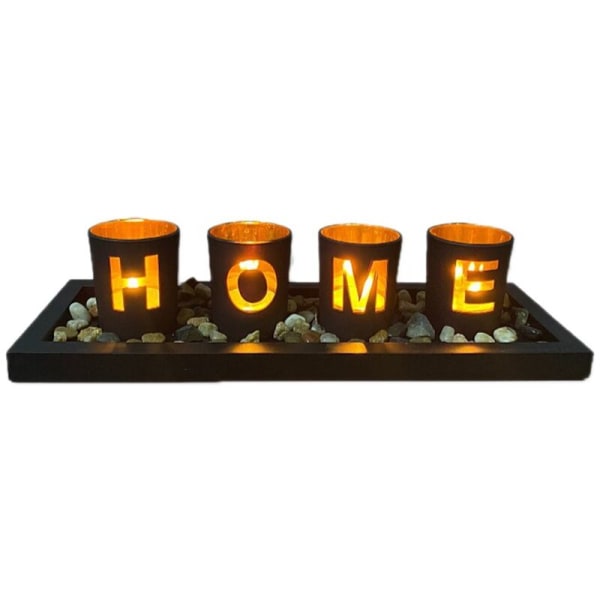 Wooden Hollow Candlestick Letter Set Creative Glass Candle Table Crafts Decorative Ornaments Home Decor