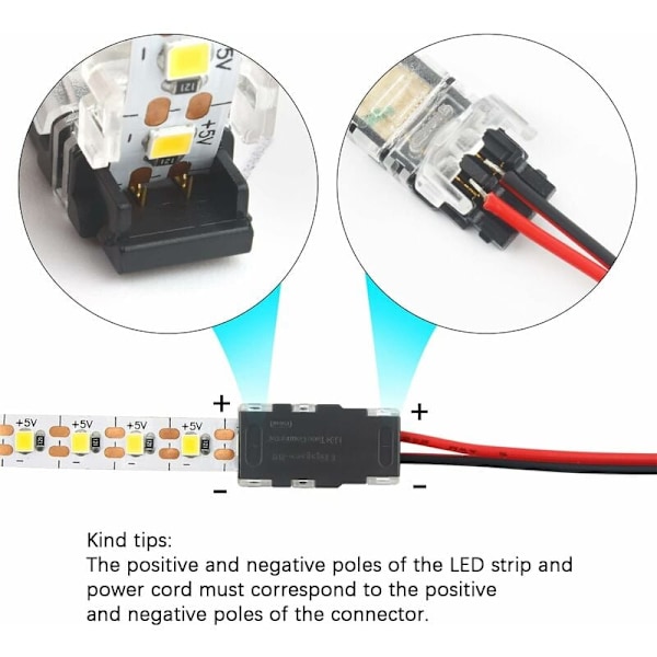 2-polet LED-Stripsforbindelse, Pakke med 10 2-polet LED-Stripsforbindelse til 10mm SMD 5050/3528 LED-Strips Enkeltfarvet Vandafvisende og Ikke-vandafvisende
