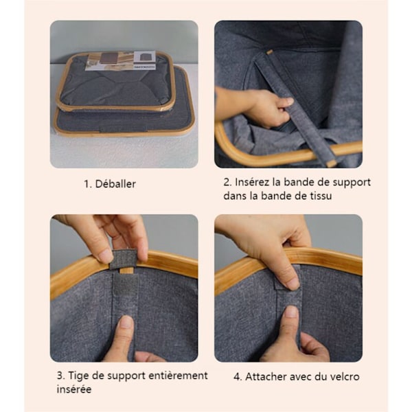 Foldbar Opbevaringskurv med Bambusramme - Stoff Opbevaringsboks - Tøjopbevaring - Opbevaring til Garderobe, Køkken, Soveværelse, Stue - 38 x 26 x 2