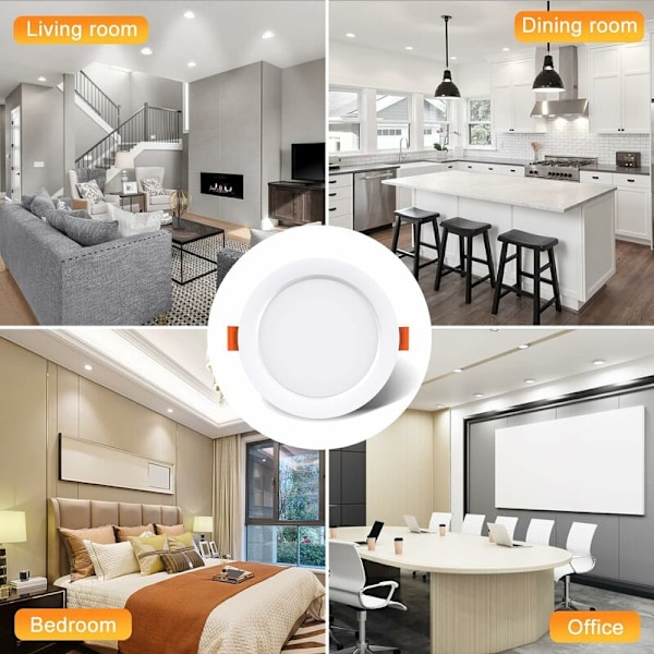 Indbyggede LED-Spots, Pakke med 10, 5W 500 Lumen, Svarer til 50W Glødepære, 4000K Hvid, Ekstra Flade LED-Spots til Badeværelse, Køkken, Stue