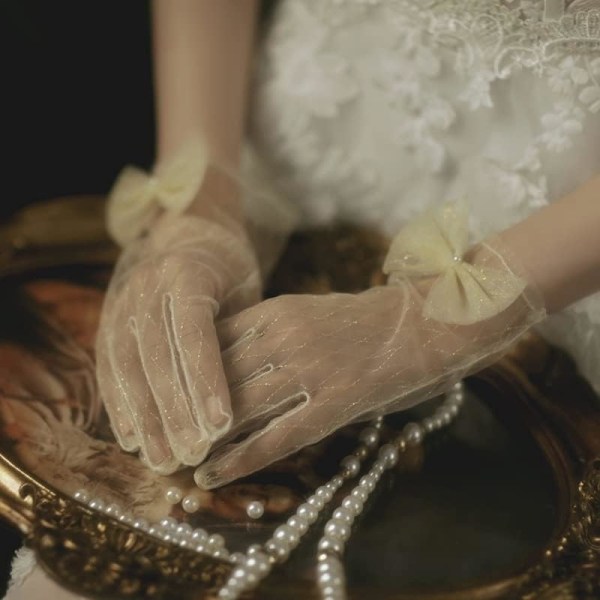 Champagne Short Lace hansker Bryllupstilbehør Elegante brudehansker for kvinner