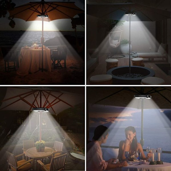 32 LED Genopladelig Haveparasol Lys, Parasol Lys med 2 Lystilstande 72 Timer og Indbygget 2600 Batteri Ledningsfri Dæmpbar til Haveparasol